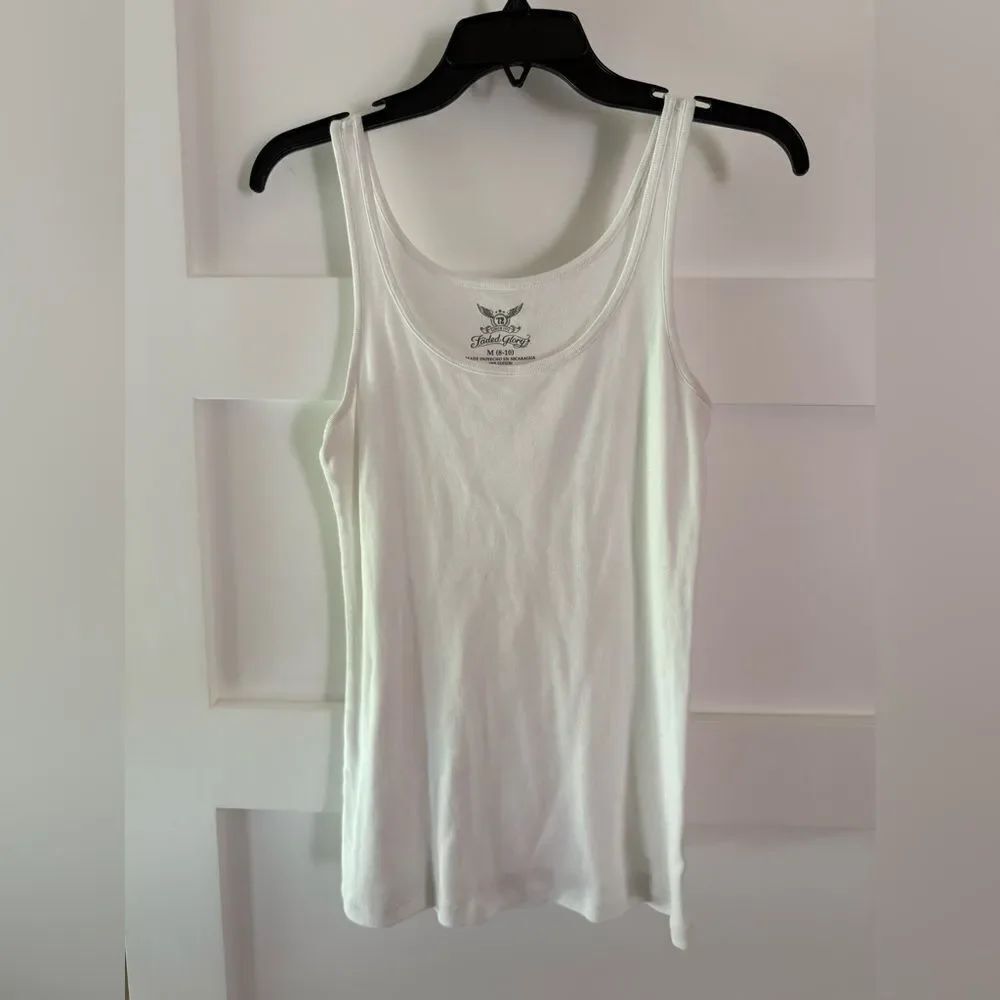 Faded Glory Classic White Cotton Tank Top Medium